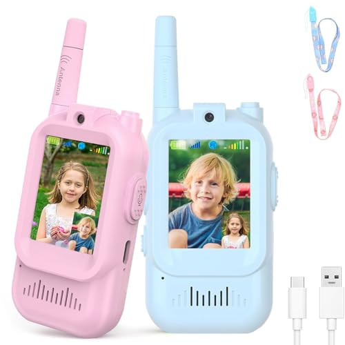Video Walkie Talkies for Kids, Rechargeable Kids Walkies Talkies 2 Pack, Indoor Outdoor Toys for Game Party Camping, Christmas Birthday for Aged 3 4 5 6 7 8 9 Girls Boys,Blue&Pink | Amazon (US)