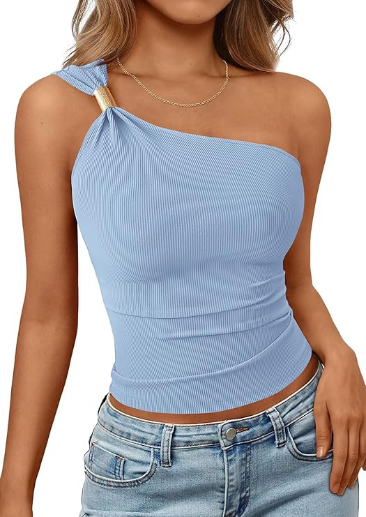 PRETTYGARDEN One Shoulder Going Out Tops for Women Trendy 2026 Summer Y2K Clothes Sleeveless Fitt... | Amazon (US)