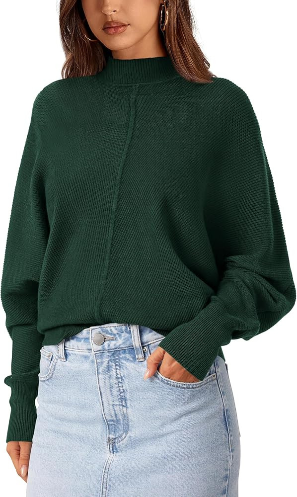 PRETTYGARDEN Fall Fashion 2024 Oversized Mock Neck Long Sleeve Batwing Sweaters for Women Casual ... | Amazon (US)