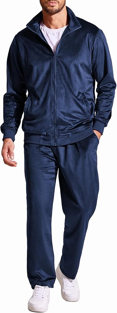 COOFANDY Mens 2 Piece Velour Tracksuit Full Zip Jackets Pants Velvet Jogging Suits Sweatsuit Set | Amazon (US)