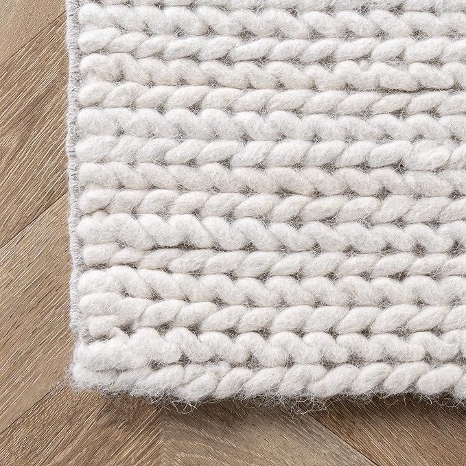 nuLOOM Penelope Braided Wool Area Rug, 5x8, Off-white | Amazon (US)
