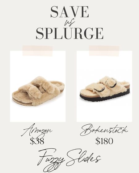 Save vs splurge - fuzzy slides for fall - both so cute! Looks for less, designer dupes, amazon fashion, designer lookalikes

#LTKSeasonal #LTKshoecrush