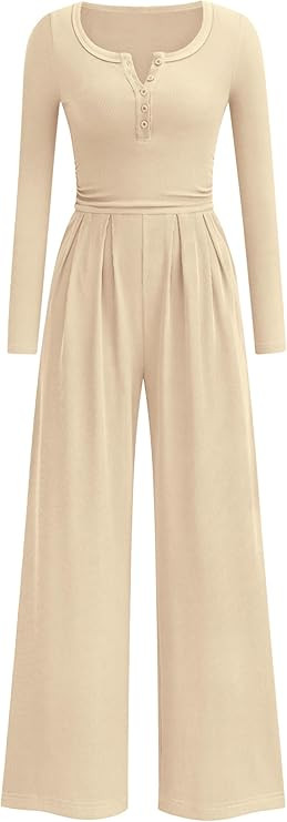PRETTYGARDEN Jumpsuits for Women Dressy Casual 2026 Fall One Piece Outfits Long Sleeve Wide Leg P... | Amazon (US)