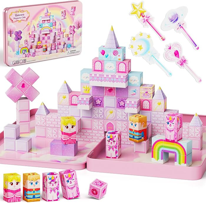 Unicorn Magnetic Cubes for Travel: 100 PCS Castle Princess Playset | Amazon (US)
