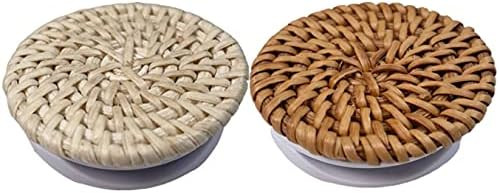 Bohoify 2pc Boho Rattan Wicker Phone Grip Collapsible Stand for Cell Phone and Tablet (Caramel & Ivo | Amazon (US)