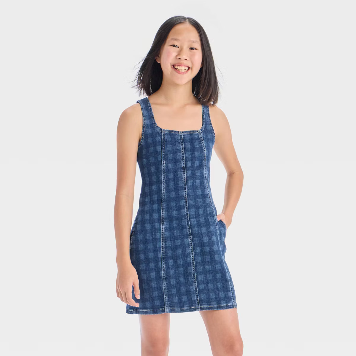 Girls' Square Neck Seamed Denim Dress - art class™ | Target