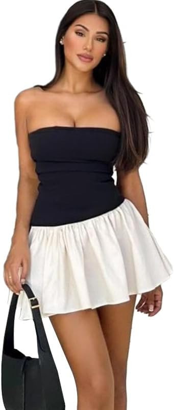 Women Fairycore Mini Dress Coquette Summer Dresses Strapless Aesthetics Sundress A Line Off Shoul... | Amazon (US)