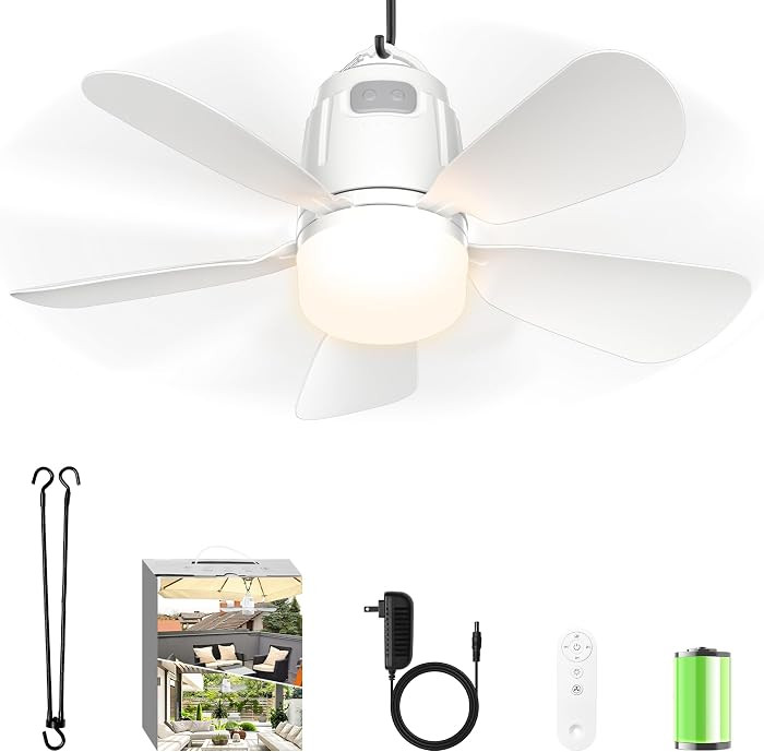 Canopy Fan 20'', 20000mAh Portable Outdoor Ceiling Fan with Light with Remote Control and Extensi... | Amazon (US)