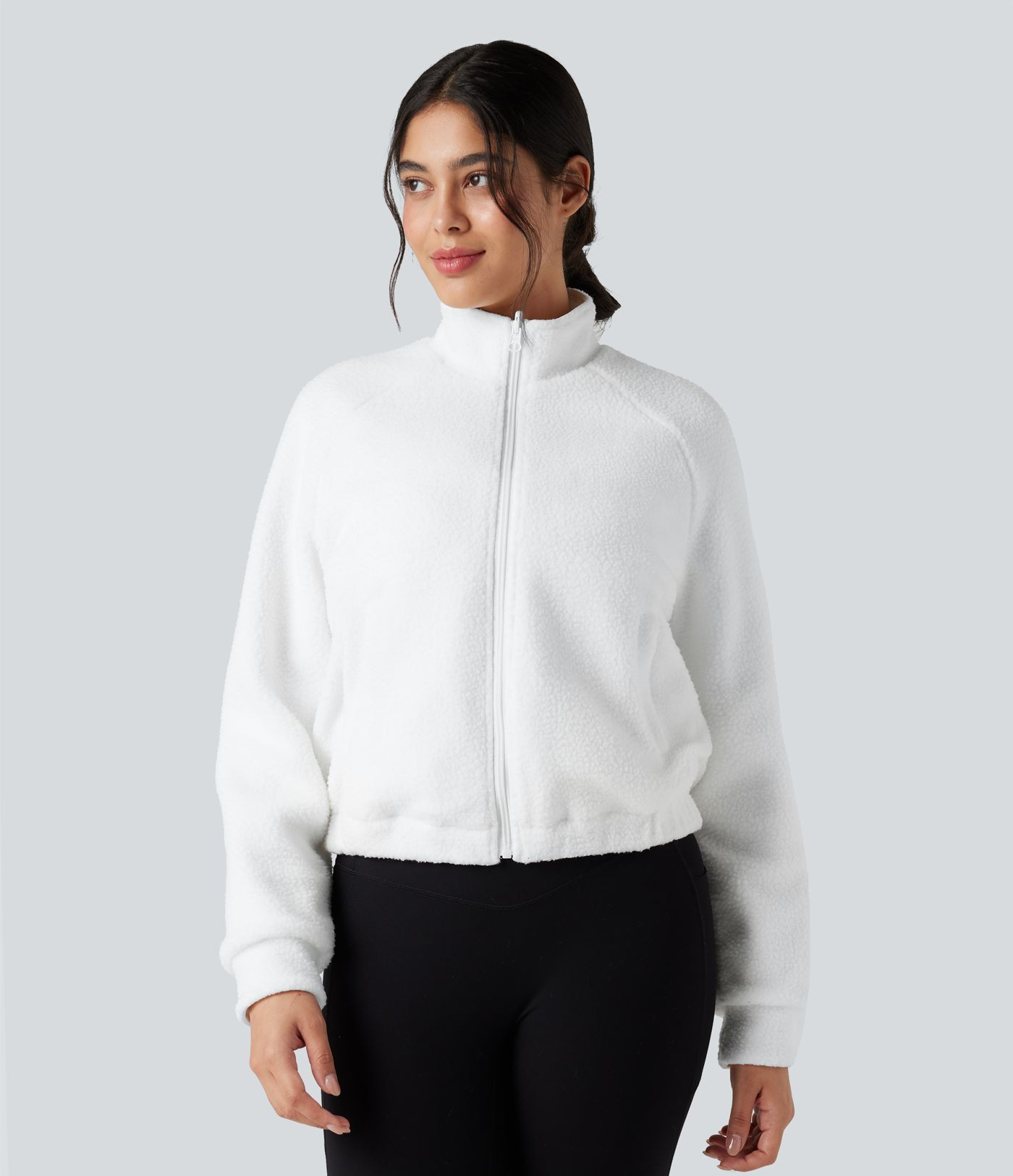 Women’s Reversible High Neck Long Sleeve Fleece Hiking Jacket with Pockets (Two Looks in One) -... | HALARA