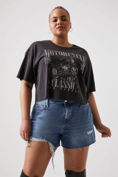 Plus Size Motorcycle Graphic Cropped Tee | Forever 21