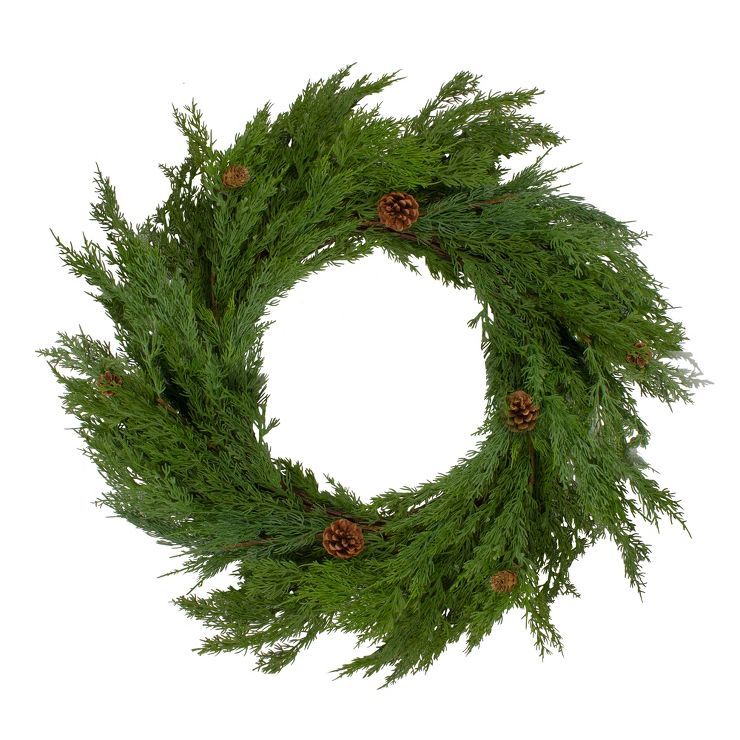 Northlight 24" Soft Green Cedar Artificial Christmas Wreath with Pine Cones - Unlit | Target