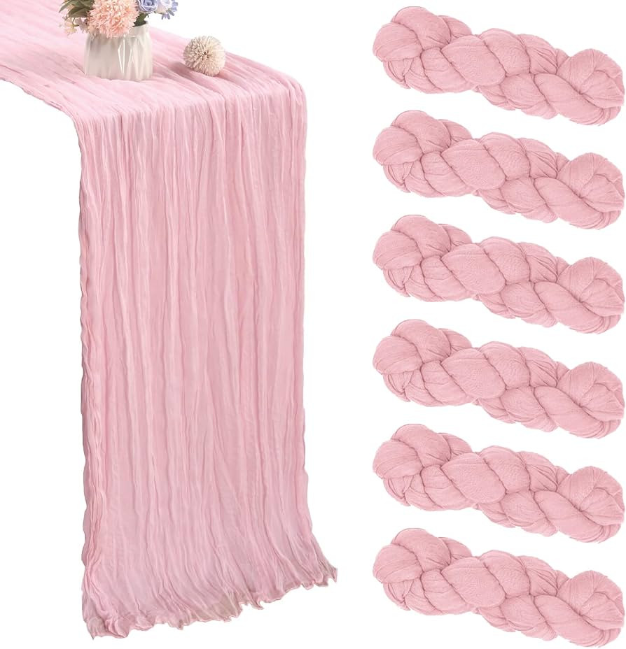 6 Pack Pink Valentine’s Day Cheesecloth Table Runner 35x120 Inch Gauze Rustic Boho Table Runner... | Amazon (US)