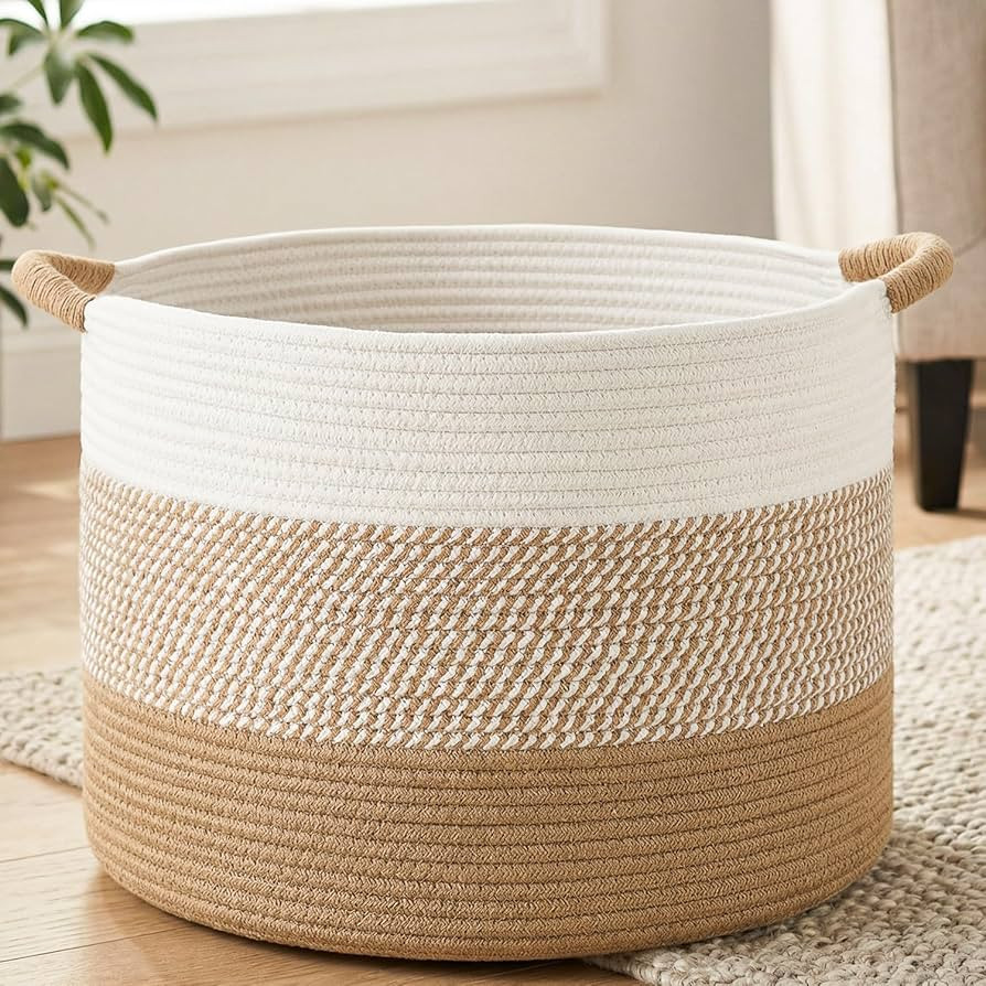 Artfeel 70L Large Cotton Rope Basket, Decorative Woven Blanket Storage for Living Room, Boho Toy ... | Amazon (US)