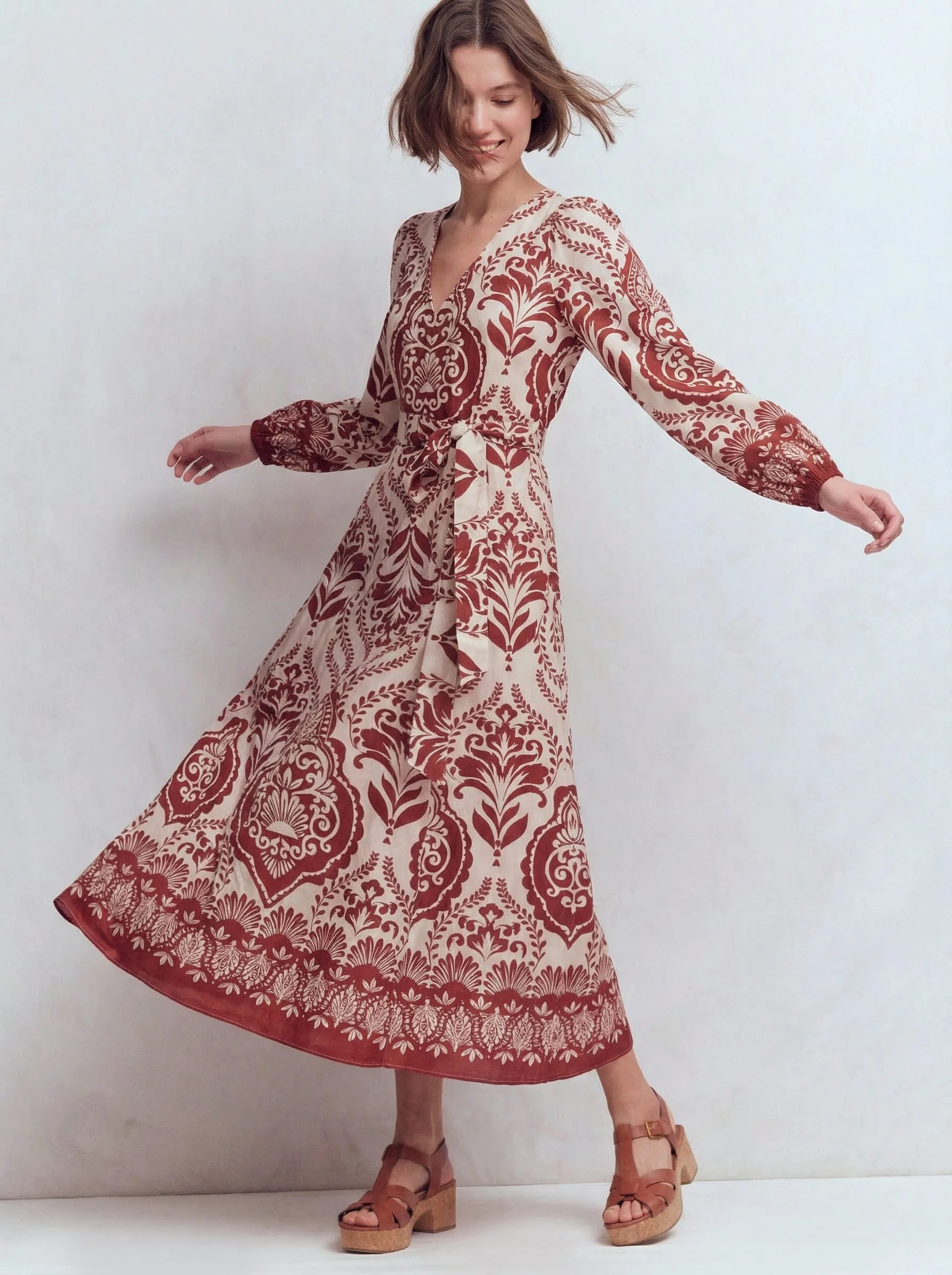 Florence Linen Blend Dress-Brown Ornamental Garden | Boden (US)