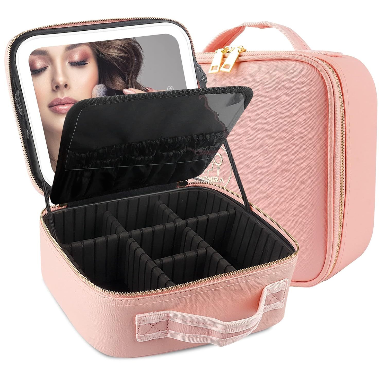 MOMIRA Travel Makeup Case with Large Lighted Mirror Partitionable Cosmetic Bag Professional Cosme... | Amazon (US)