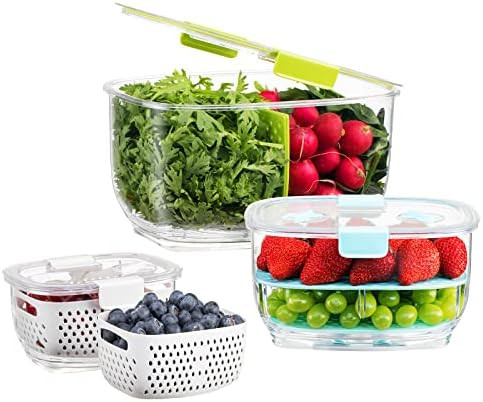 LUXEAR Fresh Produce Vegetable Fruit Storage Containers 3Piece Set, BPA-free Fridge Storage Conta... | Amazon (US)