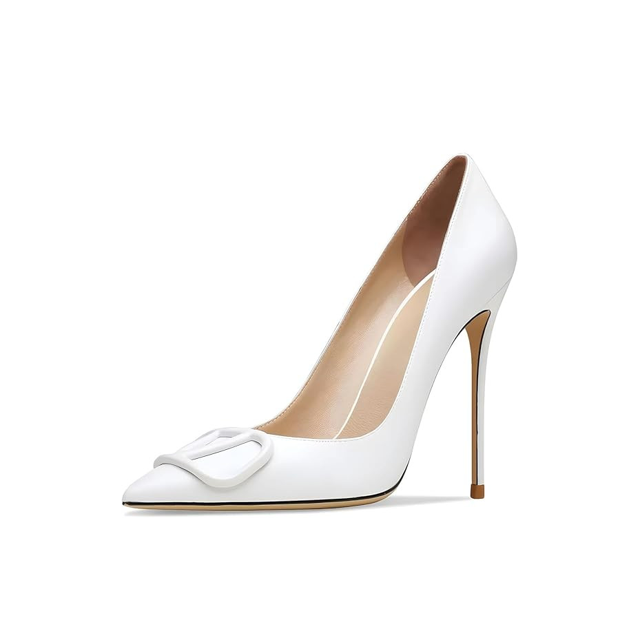 Women's Pointed Toe Shallow Mouth Sexy Square Buckle Rhinestones 10cm Stiletto Heels Slip-on Wedd... | Amazon (US)