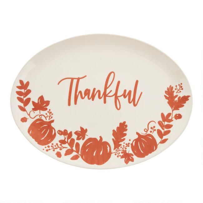 Orange And White Pumpkin Thankful Serving Platter | World Market