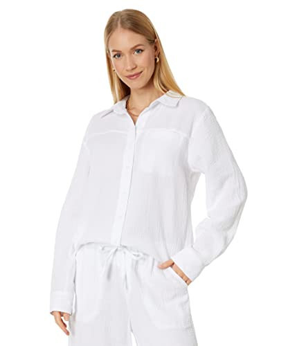Splendid Kit Gauze Button Down Shirt, White MD (Women's 6-8) | Amazon (US)