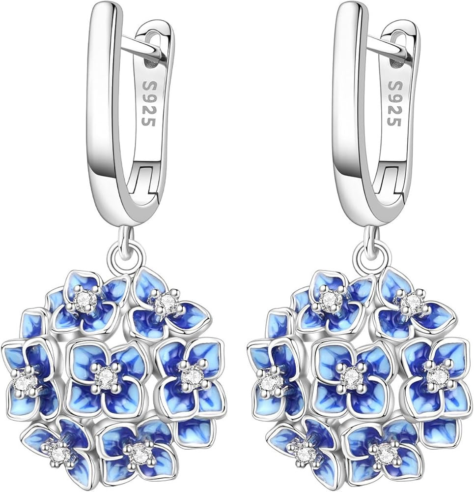 925 Sterling Silver Blue hydrangea Dangle Earrings for Women,Elegant and exquisitel Women's Earri... | Amazon (US)