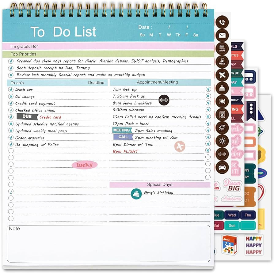 To Do List Notepad, Spiral Bound Undated Daily Planner, 52 Sheets 8.5" X 10.5" Tear Off Task Plan... | Amazon (US)