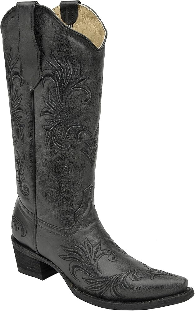 Corral Womens Circle G Black Filigree Embroidered Western Boot Leather 13" Shaft,9 B(M) US | Amazon (US)
