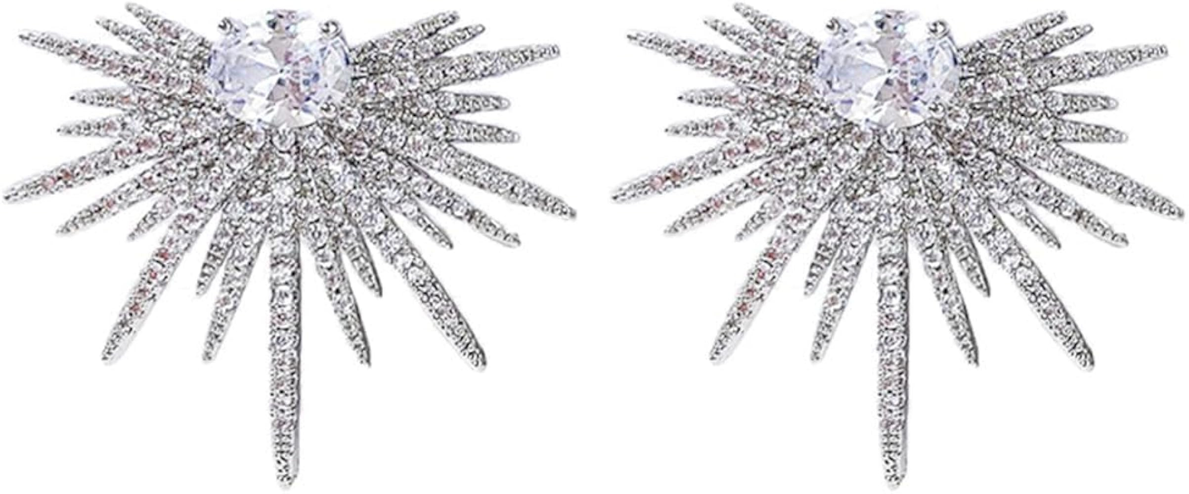 Rhinestone Silver Statement Earrings, Star Stud Earrings Fashion Design | Amazon (US)