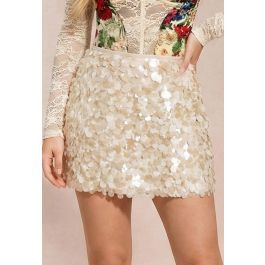 Attention-Grabbing Disc Sequins Mini Bud Skirt in Light Apricot for Anniversary Nights & Birthday... | Chicwish