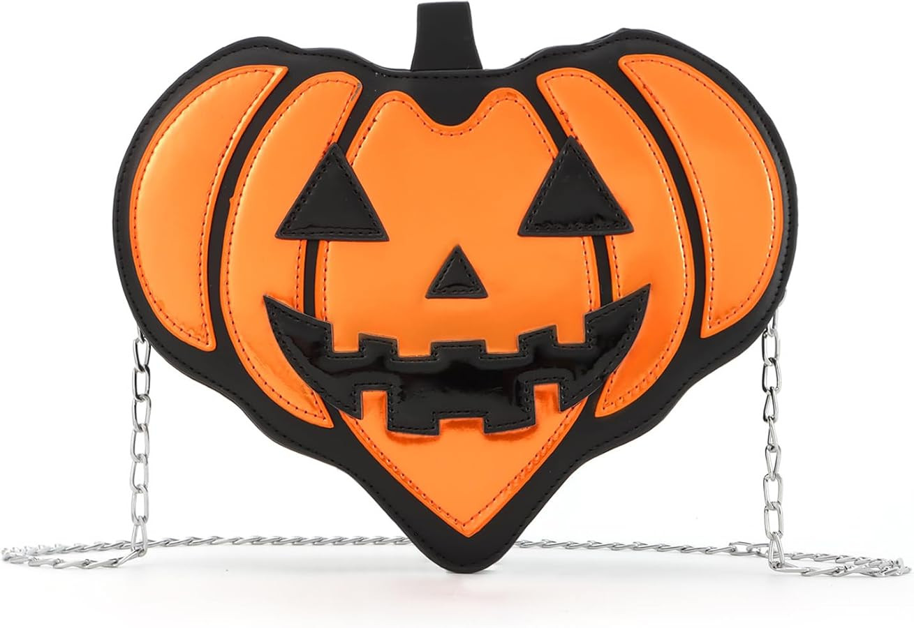 KUANG! Halloween Pumpkin Purse Heart Shape Chain Purse Devil Shoulder Bag Treat or Trick Handbags... | Amazon (US)