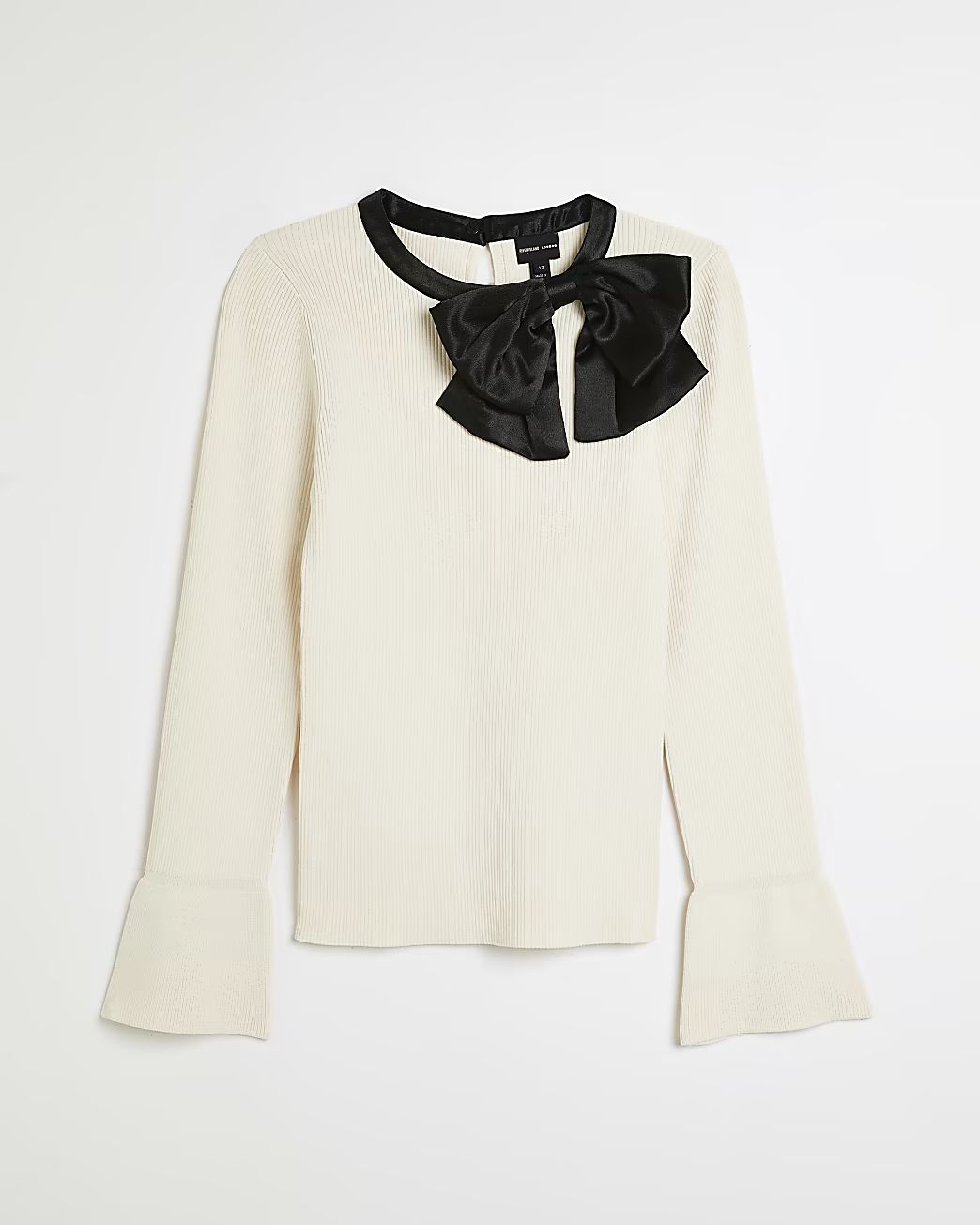 Cream knit bow detail long sleeve top | River Island (UK & IE)