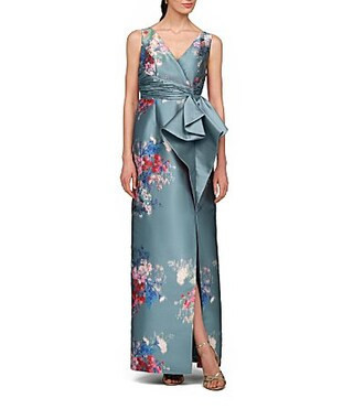 Kay Unger Kathleen Floral Print Midi Column Gown -  10 | Dillard's
