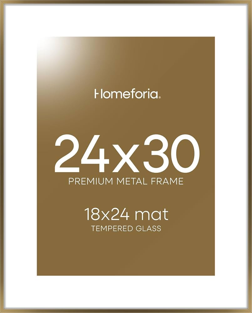 Homeforia Bronze 24x30 Picture Frame, High End Metal Poster Frame with Mat 18x24, Tempered Glass,... | Amazon (US)