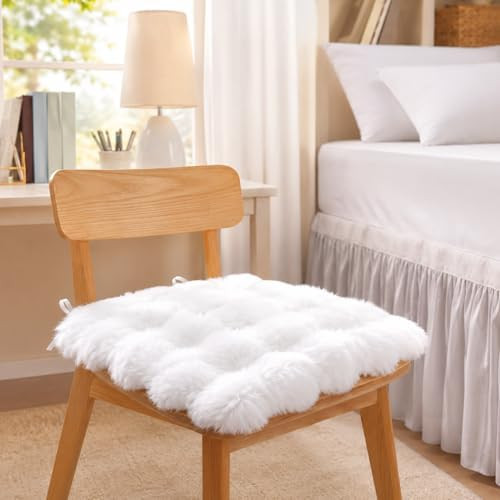 RattanView Faux Rabbit Fur Seat Cushion for Dorm, 16"x16" Soft Square Chair Cover with Non-Slip T... | Amazon (US)