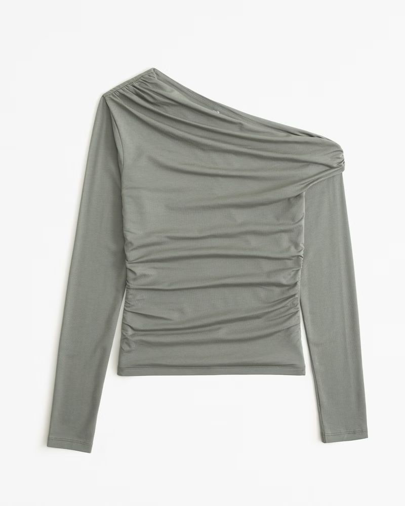 Women's Long-Sleeve Asymmetrical Off-The-Shoulder Draped Top | Women's Tops | Abercrombie.com | Abercrombie & Fitch (US)