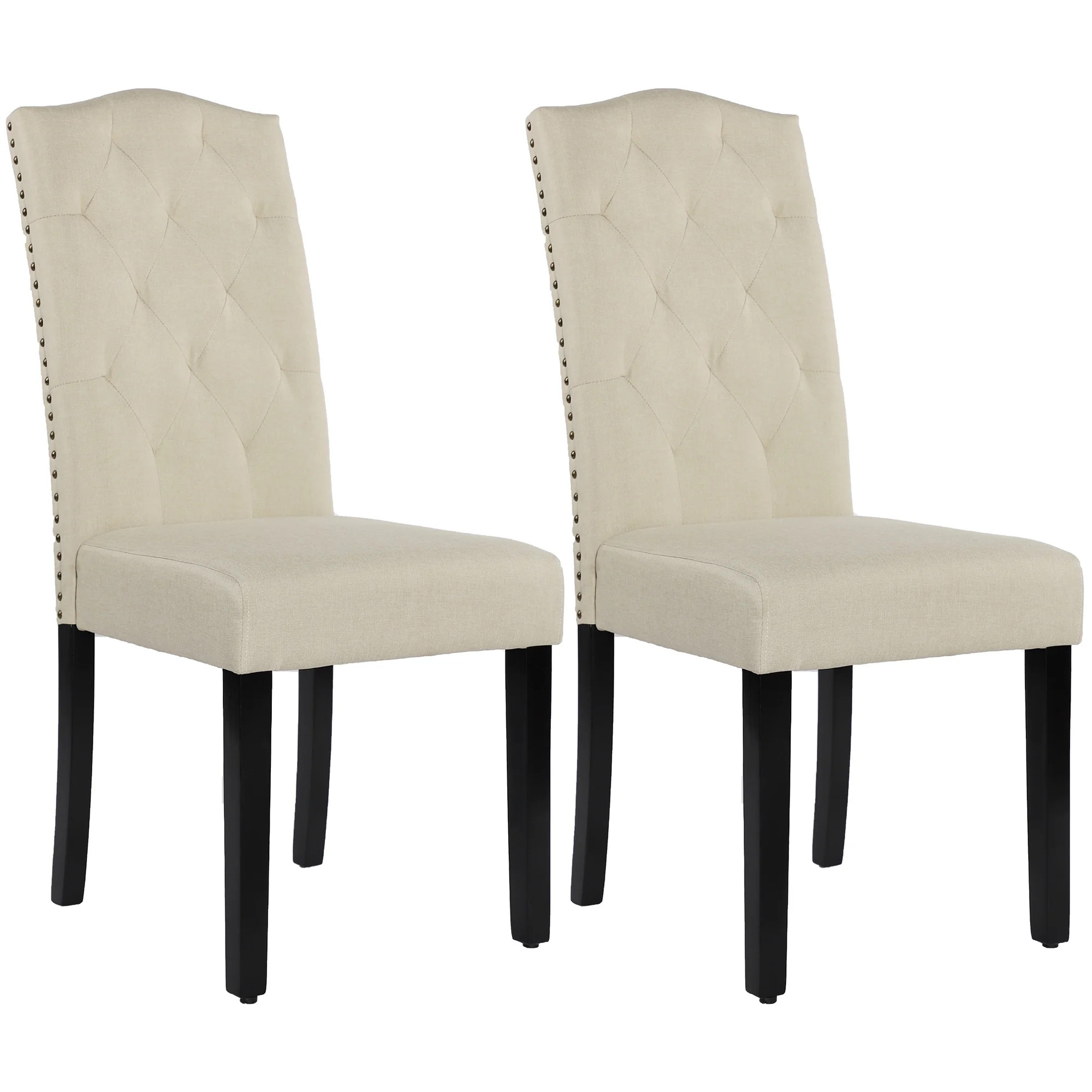 Hight Back Upholstered Dining Chair with Nailhead Decoration Kitchen Chair in Beige for Bedroom S... | Walmart (US)