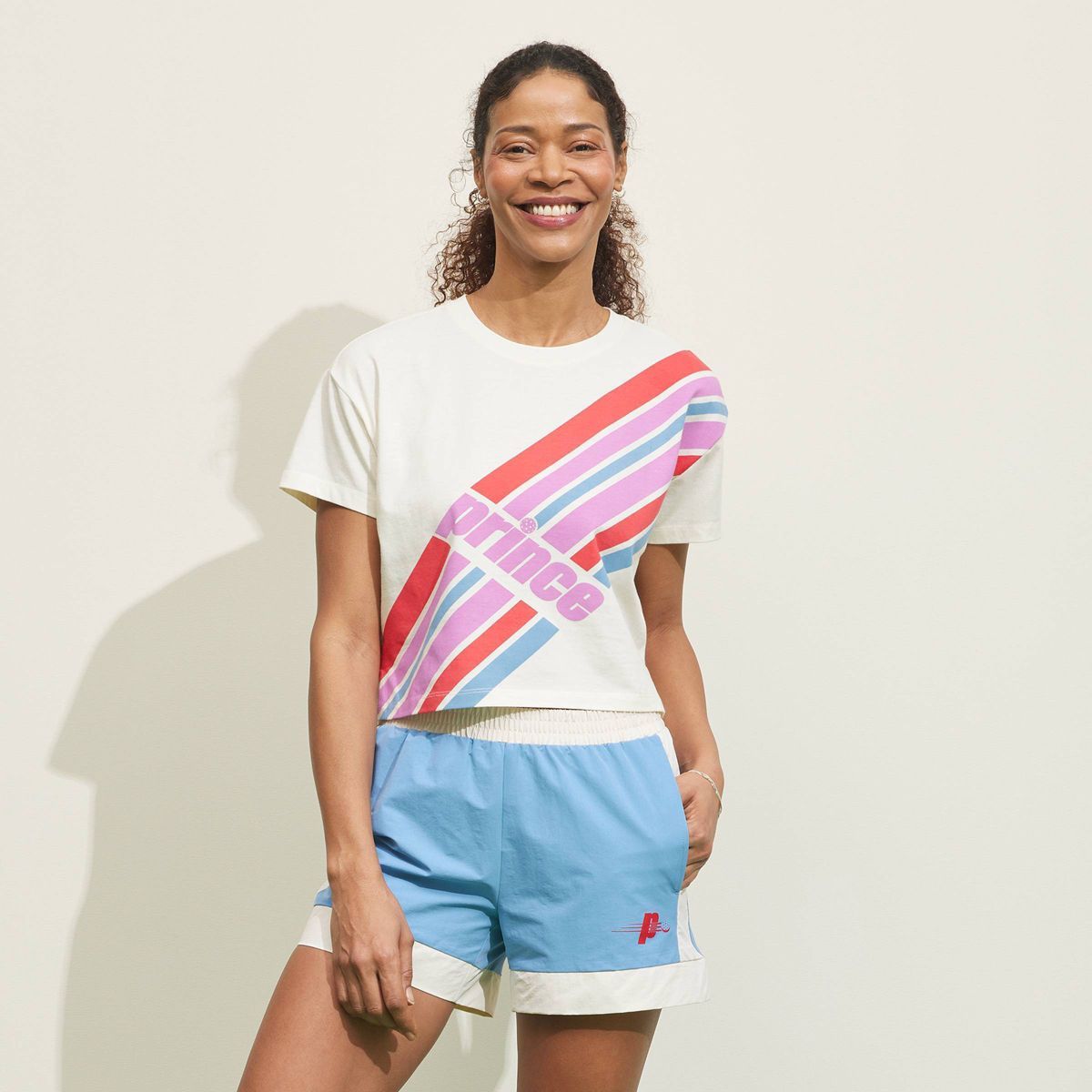 Prince Women's Short Sleeve Striped Graphic T-Shirt - Cream | Target