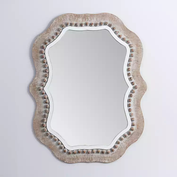 Cream Wood Beaded Wavy Frame Mirror | Kirkland's Home