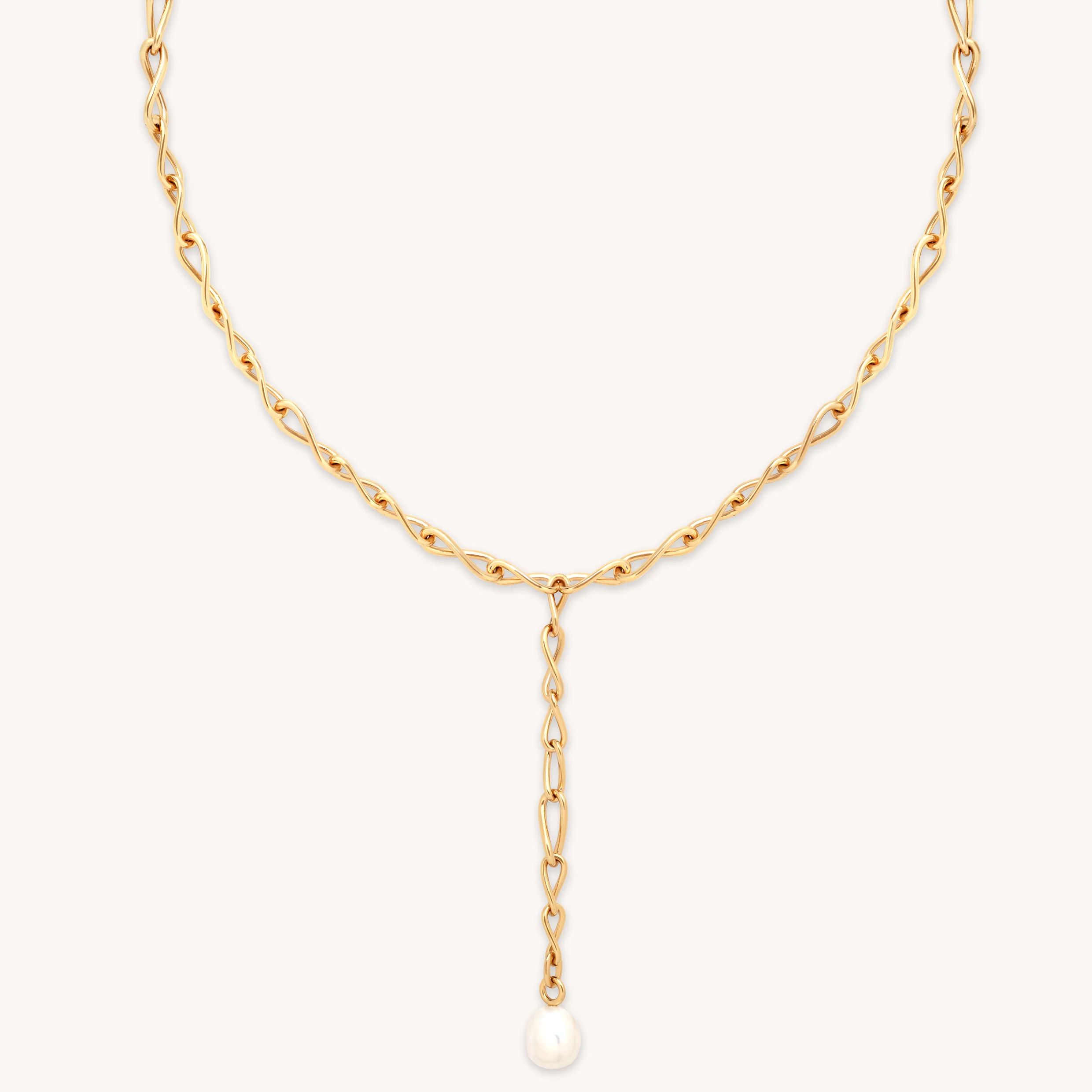 Infinite Pearl Bold Lariat Necklace in Gold | Astrid & Miyu EU