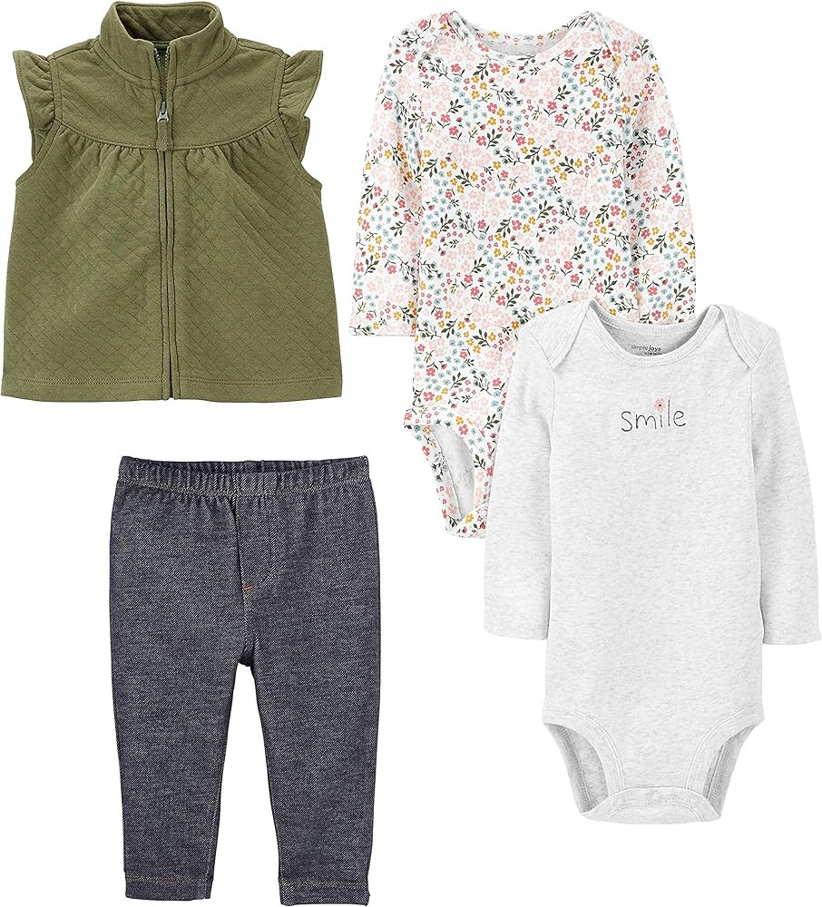 Simple Joys by Carter's Girls' 4-Piece Bodysuit and Vest Set | Amazon (US)
