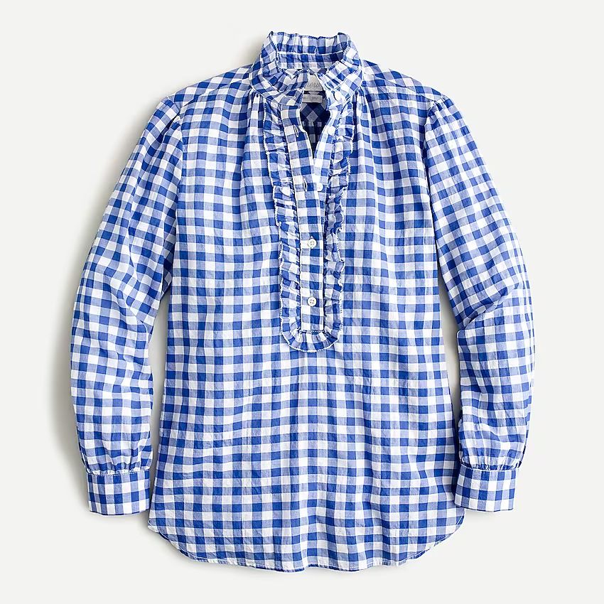 Classic-fit ruffle popover in crinkle gingham | J.Crew US