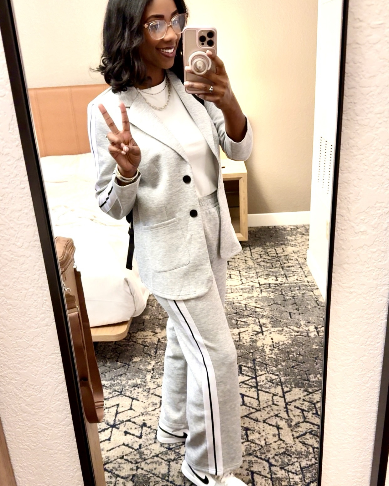 Love love this little sweat pants style suit! I received a ton of compliments on it and everyone wanted the link lol 
I love suits andi wanted one I could dress down with sneakers! 💕

#LTKootd #LTKWorkwear #LTKTravel