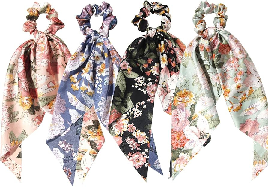 Floral Print Hair Scarf Scrunchies - Elastic Long-tail Ponytail Holders and Hair Accessories for ... | Amazon (US)
