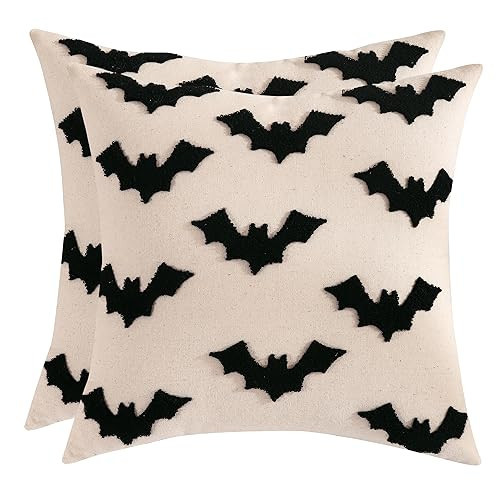 Tosleo Halloween Throw Pillow Covers 18x18 Set of 2 Black 3D Bats Embroidery Pillow Cases Thanksgiving Home Party Fall Decor Pillowcases Cushion Covers for Sofa Bed Couch | Amazon (US)