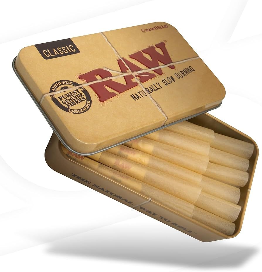 RAW 70/30 Natural Prerolled Cones | Shorter than 1 1/4 | Inside RAW Metal Tin Container with Pack... | Amazon (US)