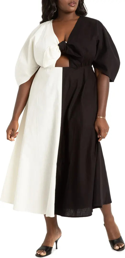 Colorblock Tie Cutout Cotton Maxi Dress | Nordstrom