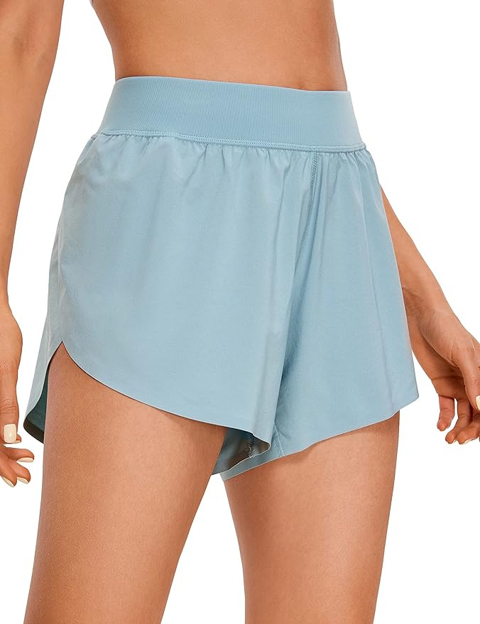 CRZ YOGA Mid Waisted Split Running Shorts for Women 4" - Comfy Mesh Liner for Workout Athletic Gy... | Amazon (US)