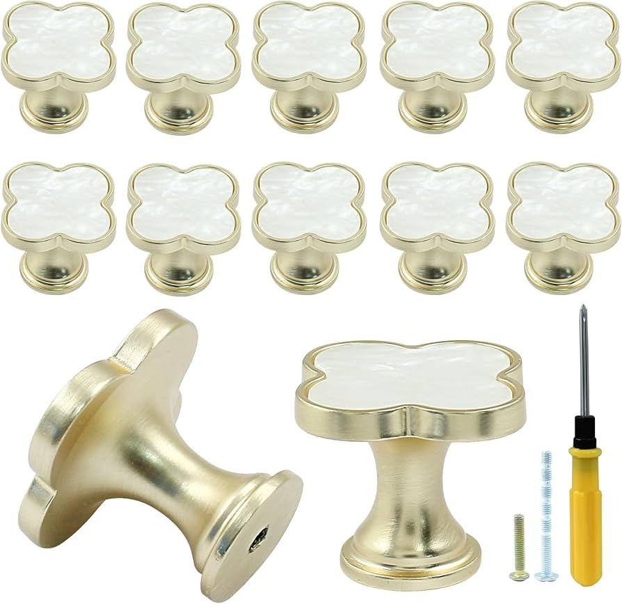 12 Pcs Four-Leaf Drawer Pulls Knobs, Gold Dresser Cabinet Knobs Pulls for Kitchen Cabinet Cupboar... | Amazon (US)