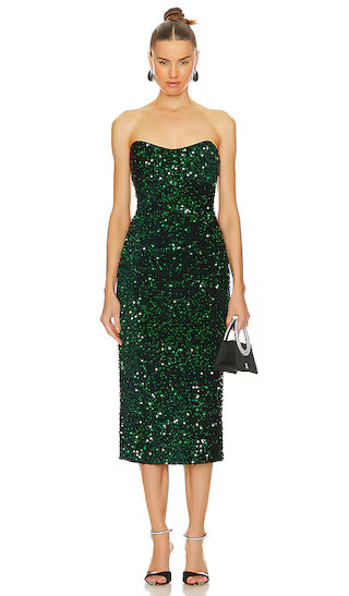 Natalina Dress in Emerald | Sequin Midi Dress | Sequin Outfit | Sparkly Outfit | Sparkle Outfit | Revolve Clothing (Global)