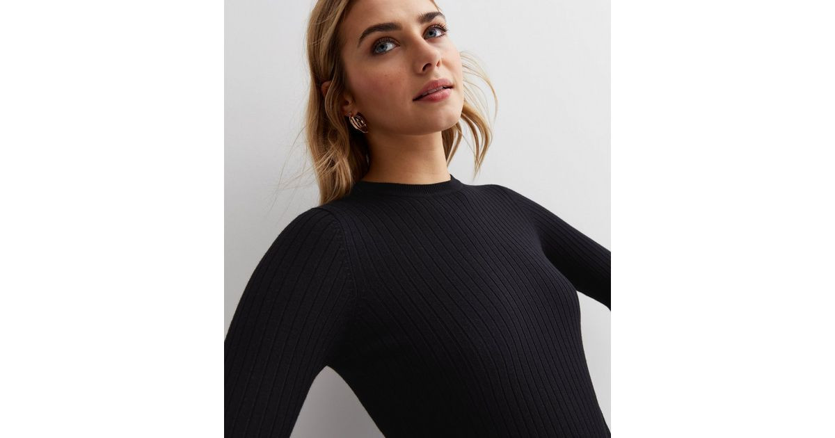 Black Ribbed Knit Crew Neck Long Sleeve Jumper | New Look | New Look (UK)