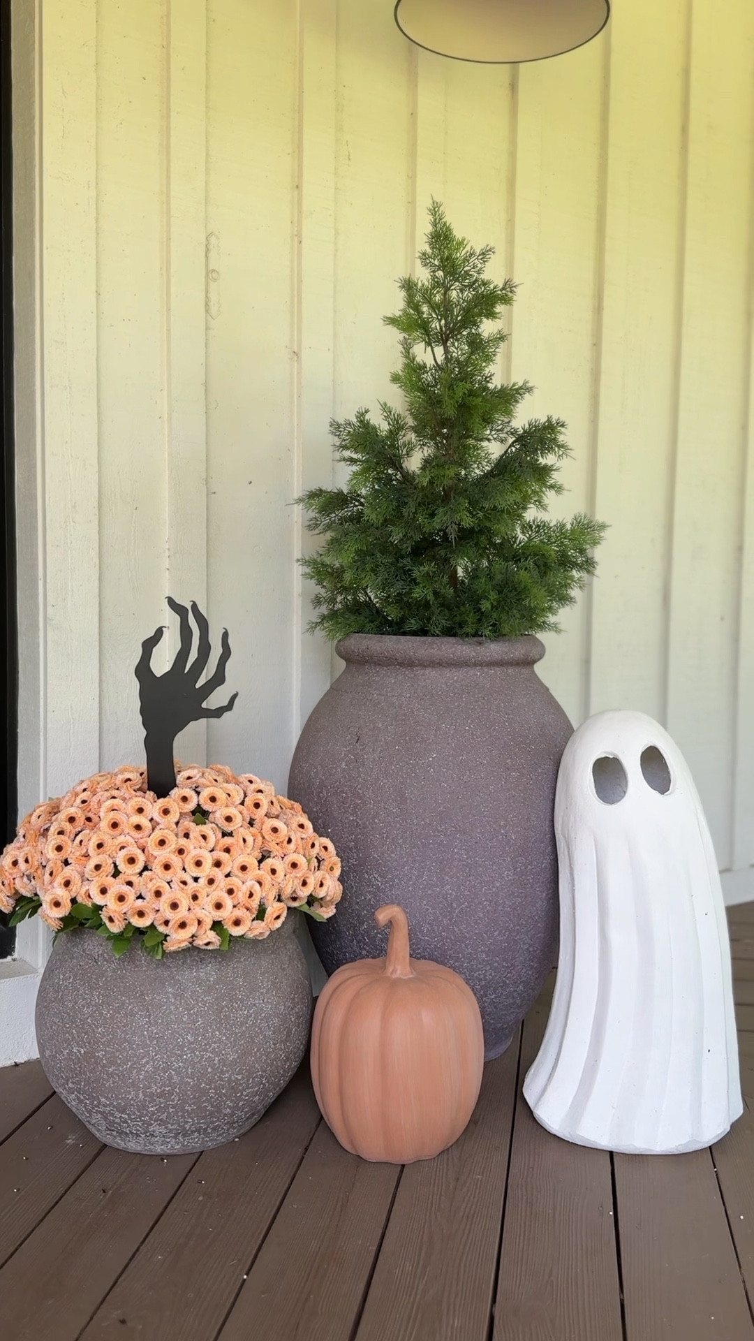 Fall porch vibes with a dash of spooky. Halloween fall porch. Fall porch decor. Halloween porch decor.